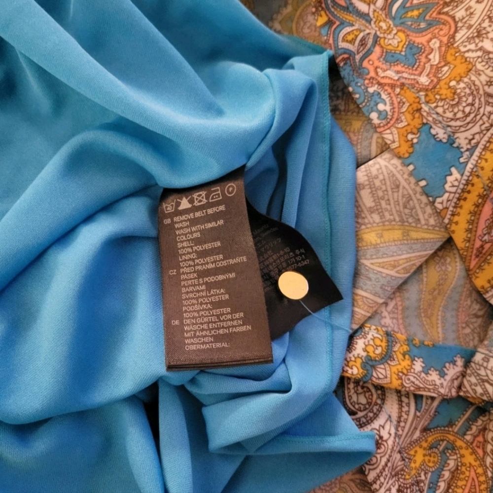 NEW H&M Paisley Sheer Sleevless Belted Midi Fress Blue Festival Boho Fairycore 8 - Picture 11 of 13